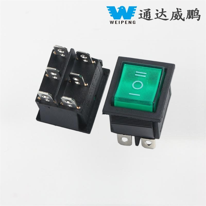 KCD4 LED verde 6-pini/4-pini iluminat 16A 250V comutator basculant