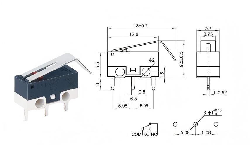 Comutator mouse cu mâner curbat DOT argintiu