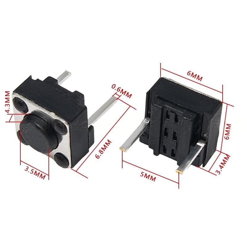 Comutator cu buton vertical micro tactil, cu doi pini, 6*6*4,3/5/7/9