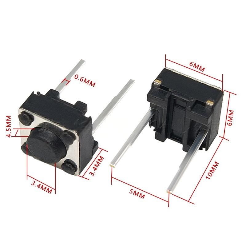 Comutator cu buton vertical micro tactil, cu doi pini, 6*6*4,5